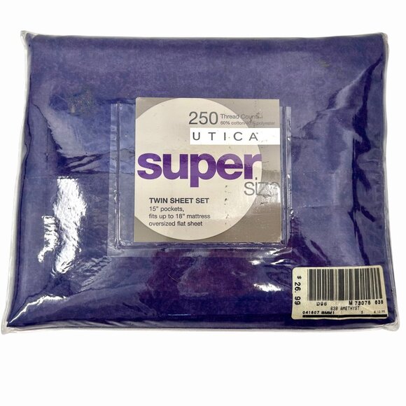 NIP VTG UTICA SUPER SIZE TWIN SHEET SET AMETHYST PURPLE PRINT PLWCSE FLAT FITTED - Picture 1 of 4